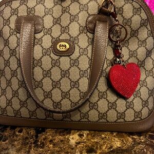 BLING RED HEART BAG CHARM/KEYCHAIN WITH TASSEL & GOLDTONE BALL